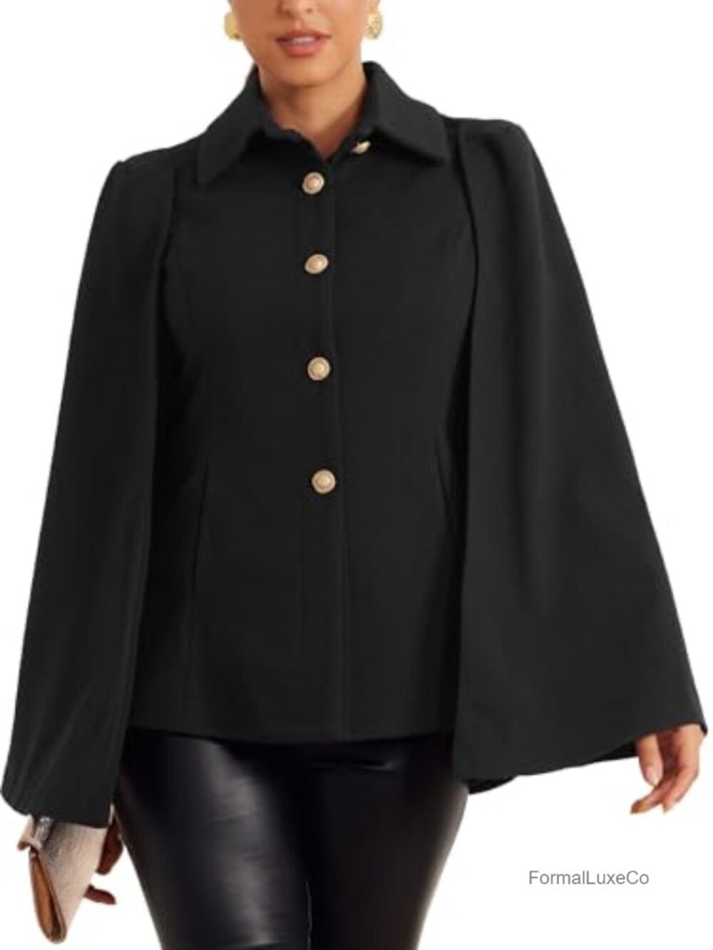 Cape Blazer Split Sleeve Button Front Slim Fit Workwear Shawl Coat